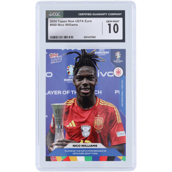 Карточка Nico Williams Spain National Team 2024 Topps Now UEFA Euro Of The Match Performance In UEFA Euro 2024 Final #60 CGC Authenticated 10