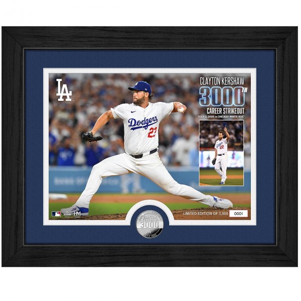 Los Angeles Dodgers Clayton Kershaw Highland Mint 3000th Career Strikeout Silver Coin Photo Mint