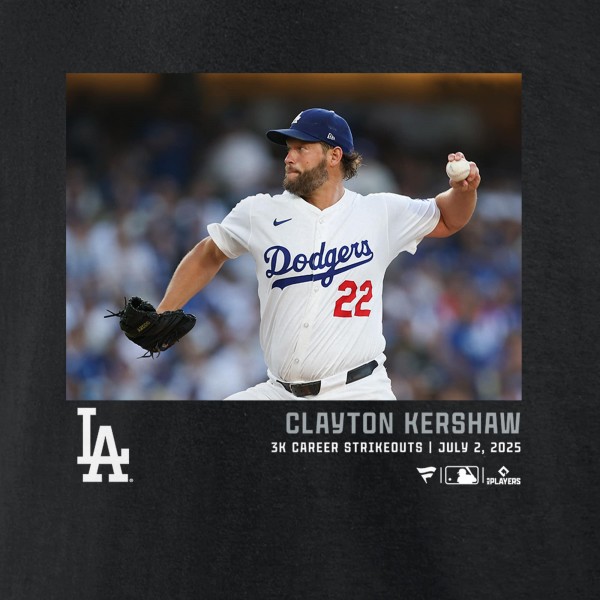 Los Angeles Dodgers Clayton Kershaw Black 3K Career Strikeouts Micro Moments T-Shirt
