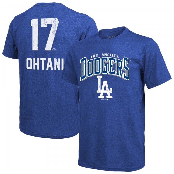 Los Angeles Dodgers Shohei Ohtani Majestic Threads Royal Triblend Name & Number T-Shirt