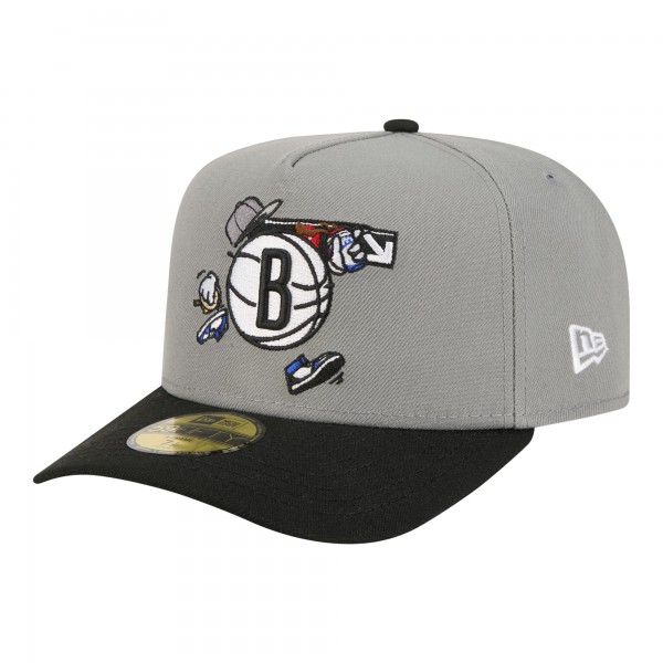 Бейсболка Brooklyn Nets New Era Gray Injection Cartoon Logo A-Frame 59FIFTY