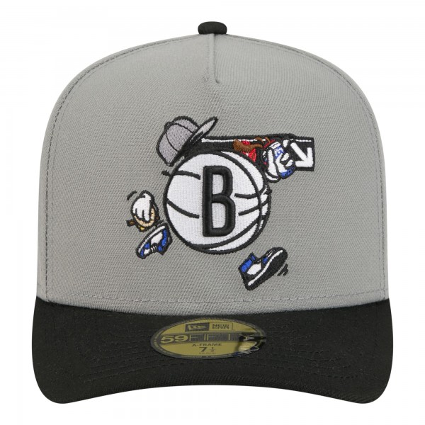 Бейсболка Brooklyn Nets New Era Gray Injection Cartoon Logo A-Frame 59FIFTY