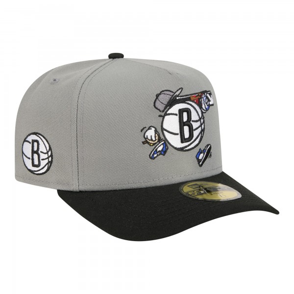 Бейсболка Brooklyn Nets New Era Gray Injection Cartoon Logo A-Frame 59FIFTY