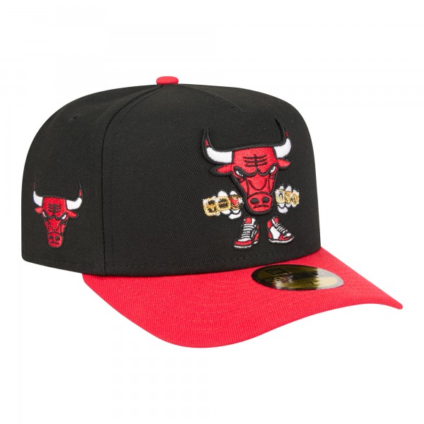 Бейсболка Chicago Bulls New Era Black Injection Cartoon Logo A-Frame 59FIFTY