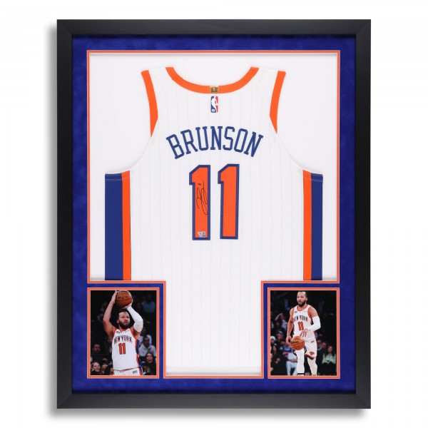 Jalen Brunson New York Knicks Autographed Fanatics Authentic SM Deluxe Framed White Nike 2024-25 City Edition Authentic Jersey