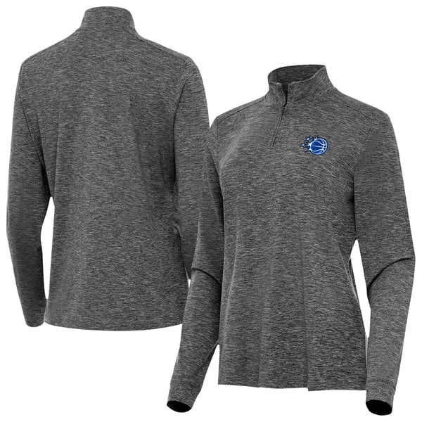 Женская поло Orlando Magic Antigua Heather Black New Logo Mentor Long Sleeve Quarter-Zip Mock