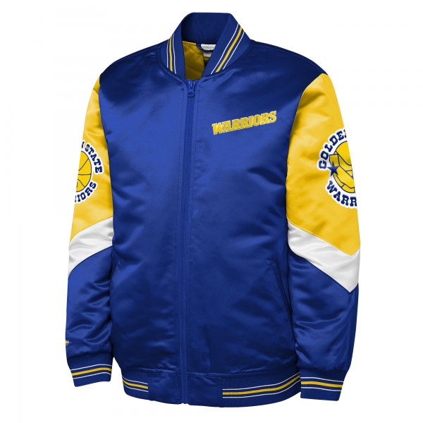 Подростковая Golden State Warriors Mitchell & Ness Royal Throw It Back Heavyweight Full-Zip Satin Jacket