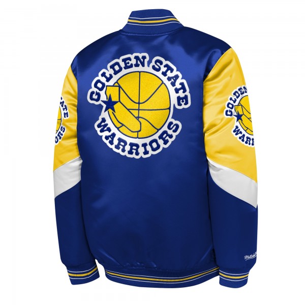 Подростковая Golden State Warriors Mitchell & Ness Royal Throw It Back Heavyweight Full-Zip Satin Jacket