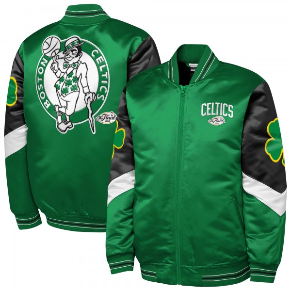 Подростковая Boston Celtics Mitchell & Ness Green Throw It Back Heavyweight Full-Zip Satin Jacket