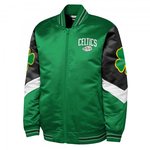 Подростковая Boston Celtics Mitchell & Ness Green Throw It Back Heavyweight Full-Zip Satin Jacket