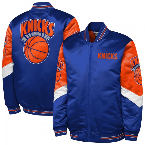 Подростковая New York Knicks Mitchell & Ness Royal Throw It Back Heavyweight Full-Zip Satin Jacket