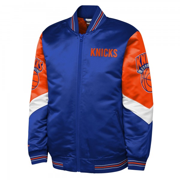 Подростковая New York Knicks Mitchell & Ness Royal Throw It Back Heavyweight Full-Zip Satin Jacket