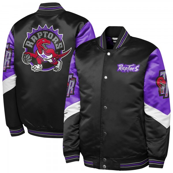 Подростковая Toronto Raptors Mitchell & Ness Black Throw It Back Heavyweight Full-Snap Satin Jacket