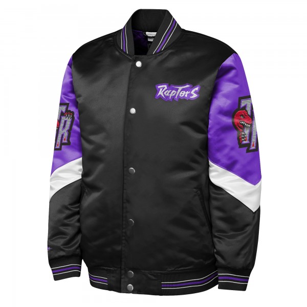 Подростковая Toronto Raptors Mitchell & Ness Black Throw It Back Heavyweight Full-Snap Satin Jacket
