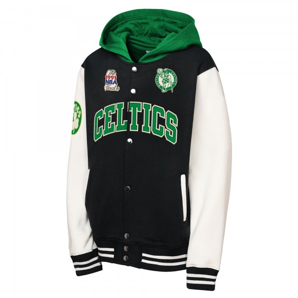 Подростковая Boston Celtics Mitchell & Ness Black Hardwood Classics Courtside Fleece Full-Snap Hoodie Jacket