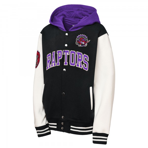 Подростковая Toronto Raptors Mitchell & Ness Black Hardwood Classics Courtside Fleece Full-Snap Hooded Jacket