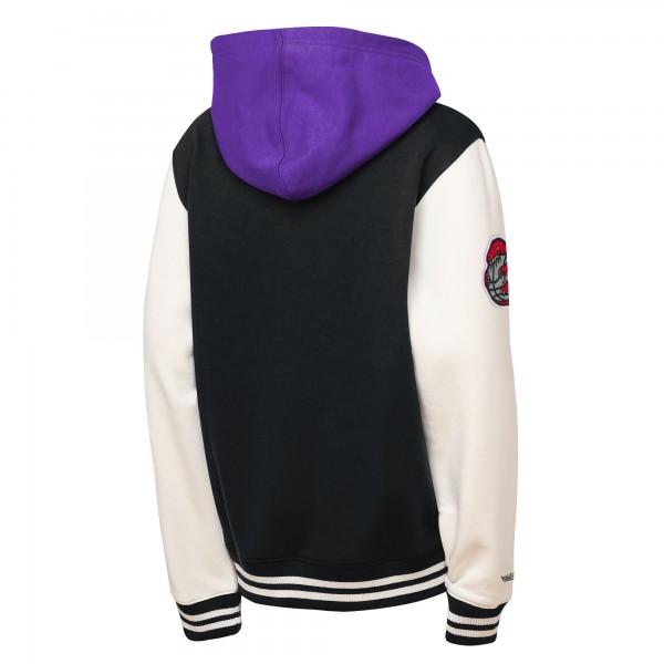 Подростковая Toronto Raptors Mitchell & Ness Black Hardwood Classics Courtside Fleece Full-Snap Hooded Jacket