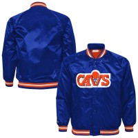 Подростковая Cleveland Cavaliers Mitchell & Ness Blue Hardwood Classics Satin Raglan Full-Snap Jacket
