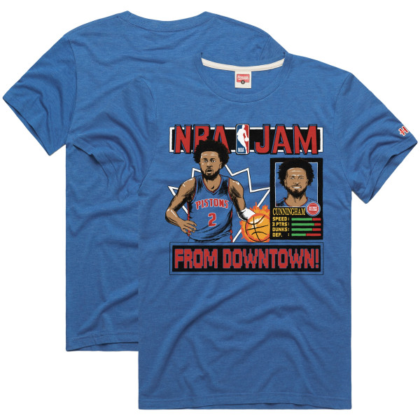 Unisex Detroit Pistons Cade Cunningham Homage Blue NBA Jam Tri-Blend T-Shirt