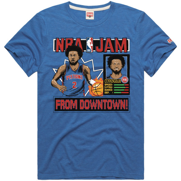 Unisex Detroit Pistons Cade Cunningham Homage Blue NBA Jam Tri-Blend T-Shirt