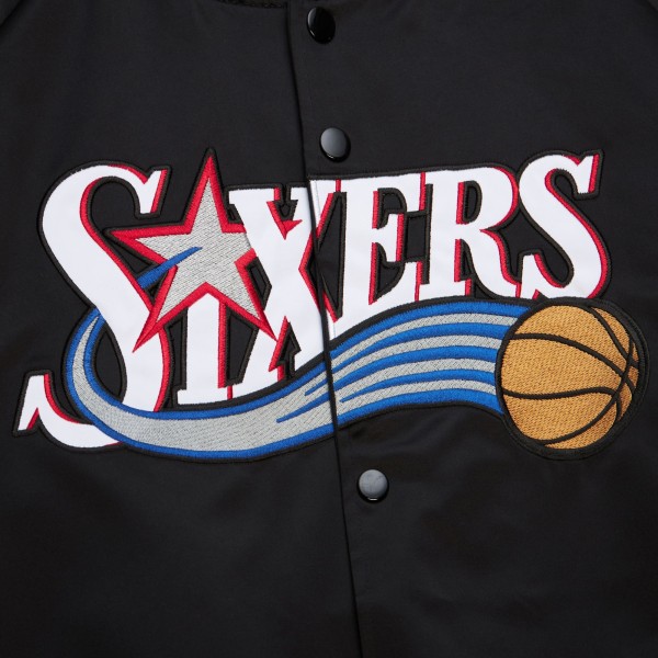 Philadelphia 76ers Mitchell & Ness Black Hardwood Classics Throwback Wordmark Raglan Full-Snap Jacket