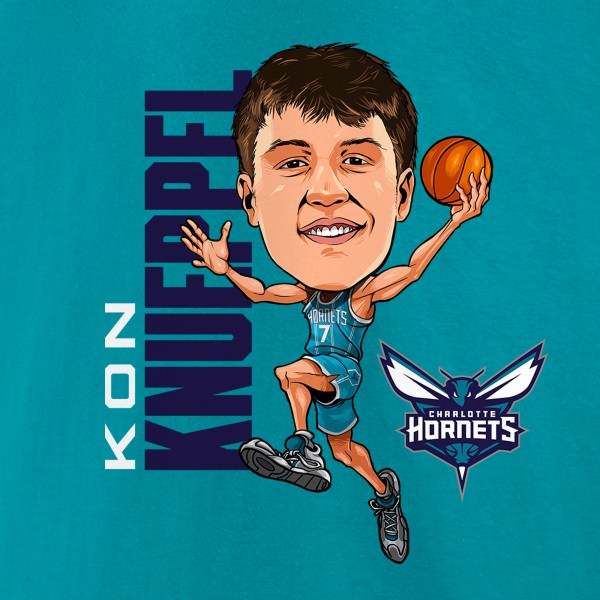 Charlotte Hornets Kon Knueppel Teal Caricature T-Shirt