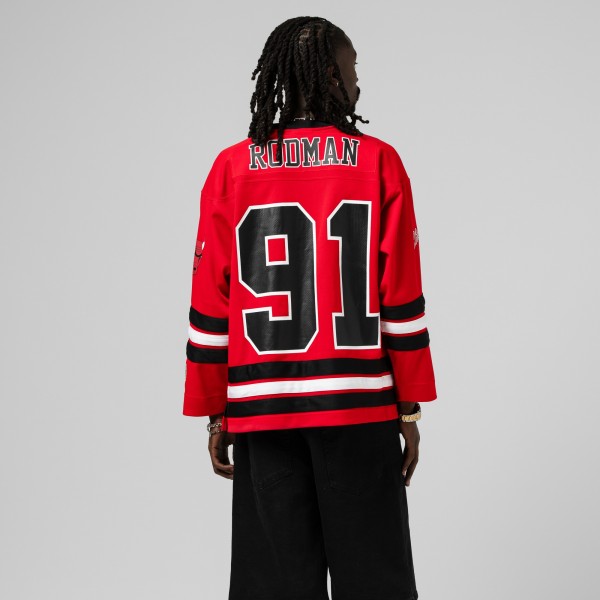 Unisex Chicago Bulls Dennis Rodman Mitchell & Ness Red Maxxed Out Fashion Hockey Jersey