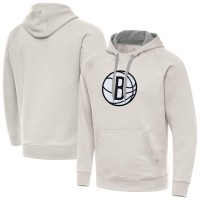 Brooklyn Nets Antigua Cream Big Logo Victory Pullover Hoodie