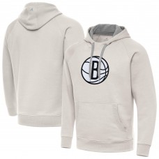 Brooklyn Nets Antigua Cream Big Logo Victory Pullover Hoodie