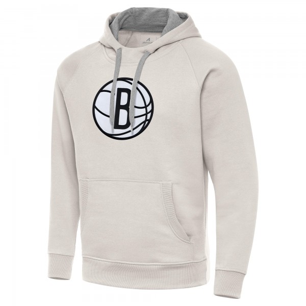 Brooklyn Nets Antigua Cream Big Logo Victory Pullover Hoodie