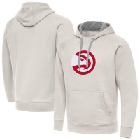 Atlanta Hawks Antigua Cream Big Logo Victory Pullover Hoodie