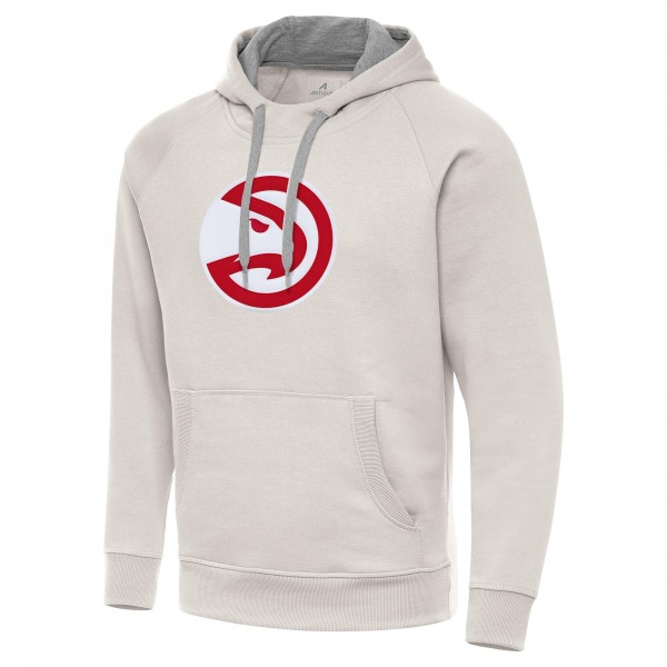 Atlanta Hawks Antigua Cream Big Logo Victory Pullover Hoodie