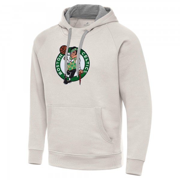 Boston Celtics Antigua Cream Big Logo Victory Pullover Hoodie