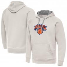 New York Knicks Antigua Cream Big Logo Victory Pullover Hoodie