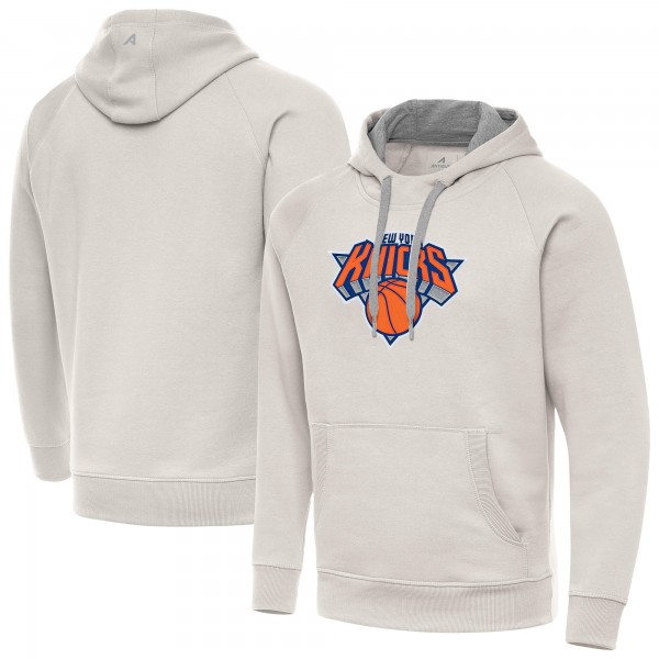 New York Knicks Antigua Cream Big Logo Victory Pullover Hoodie