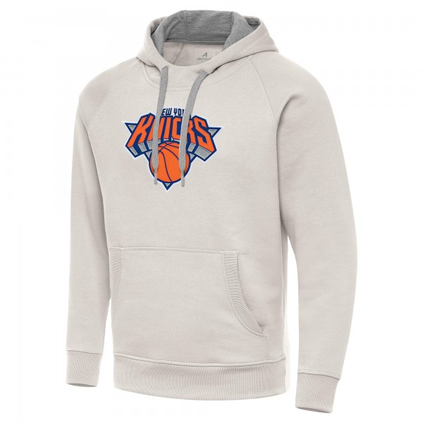 New York Knicks Antigua Cream Big Logo Victory Pullover Hoodie