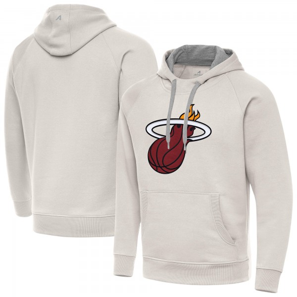 Miami Heat Antigua Cream Big Logo Victory Pullover Hoodie