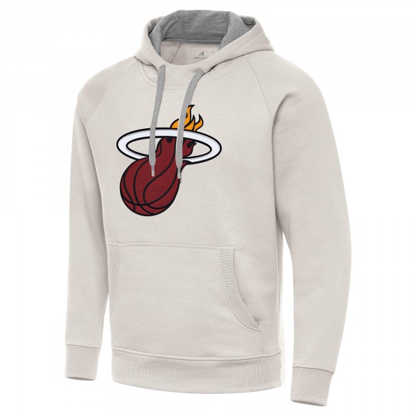 Miami Heat Antigua Cream Big Logo Victory Pullover Hoodie