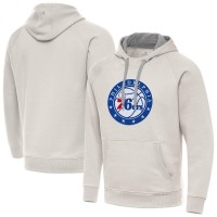 Philadelphia 76ers Antigua Cream Big Logo Victory Pullover Hoodie