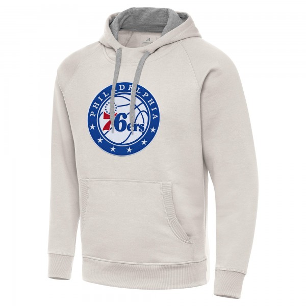 Philadelphia 76ers Antigua Cream Big Logo Victory Pullover Hoodie