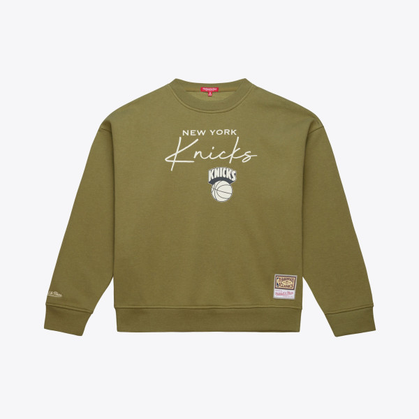 Женская Свитшот New York Knicks Mitchell & Ness Olive Lightweight Script