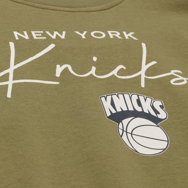 Женская Свитшот New York Knicks Mitchell & Ness Olive Lightweight Script