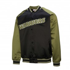 Golden State Warriors Mitchell & Ness Olive/Black Clutch Satin Raglan Full-Snap Jacket