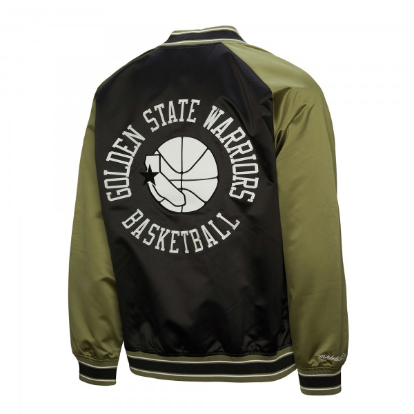 Golden State Warriors Mitchell & Ness Olive/Black Clutch Satin Raglan Full-Snap Jacket
