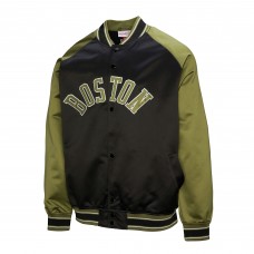 Boston Celtics Mitchell & Ness Olive/Black Clutch Satin Raglan Full-Snap Jacket