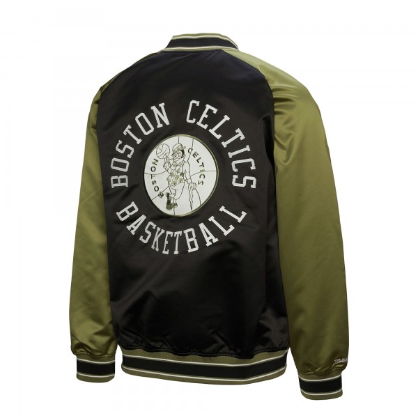 Boston Celtics Mitchell & Ness Olive/Black Clutch Satin Raglan Full-Snap Jacket