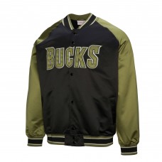 Milwaukee Bucks Mitchell & Ness Olive/Black Clutch Satin Raglan Full-Snap Jacket
