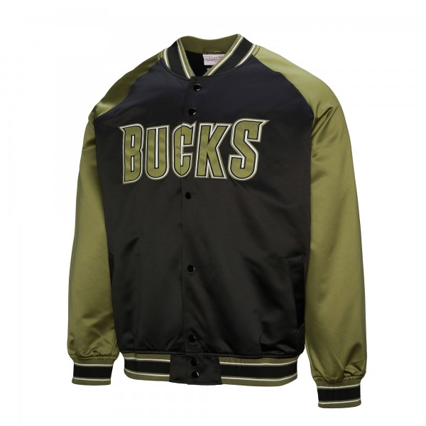 Milwaukee Bucks Mitchell & Ness Olive/Black Clutch Satin Raglan Full-Snap Jacket