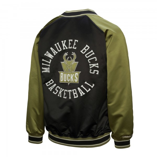 Milwaukee Bucks Mitchell & Ness Olive/Black Clutch Satin Raglan Full-Snap Jacket