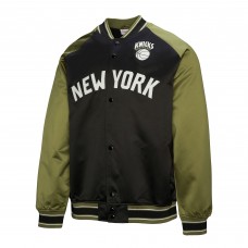 New York Knicks Mitchell & Ness Olive/Black Clutch Satin Raglan Full-Snap Jacket